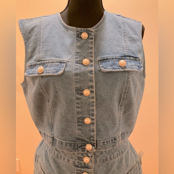 House Of Harlow 1960 Pearl Buttons Coquette Denim Vest & Skirt Cord Set SZ 6 - Picture 7 of 11